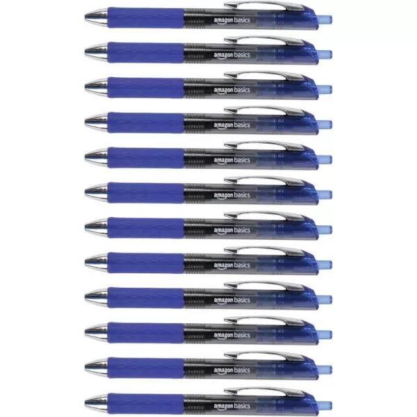 Amazon Basics Retractable Gel Pens Fine Point 07mm Assorted Colors 12 Count Pack of 1Blue