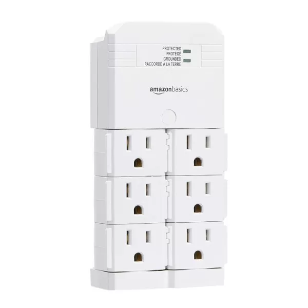 Amazon Basics Rotating 6Outlet Surge Protector Wall Mount 1080 Joules White6Outlet Wall Mounted