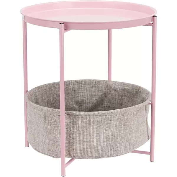 Amazon Basics Round Storage End Table Side Table with Cloth Basket WhiteHeather Gray 177 in x 177 in x 189 inDusty Pink