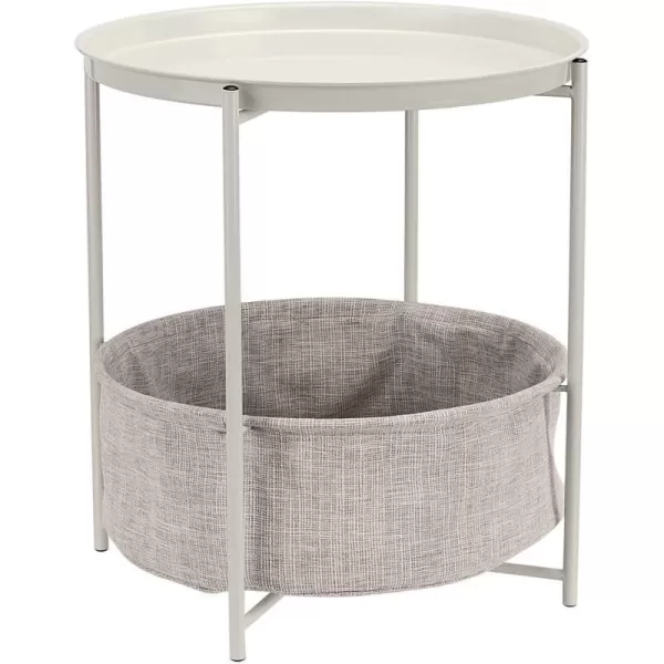 Amazon Basics Round Storage End Table Side Table with Cloth Basket WhiteHeather Gray 177 in x 177 in x 189 inWhite