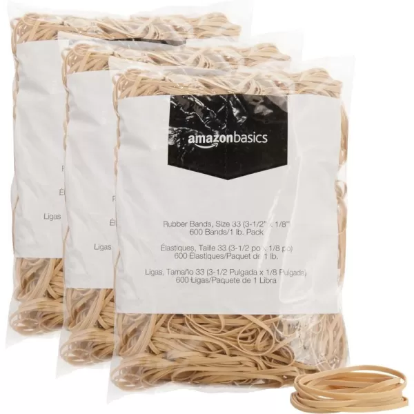 Amazon Basics Rubber Bands Size 33 312 x 18 Inch 600 Bands1 lb Pack 3Pack TanSize 33 18 3Pack
