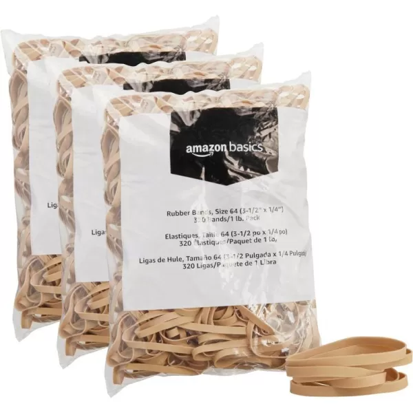 Amazon Basics Rubber Bands Size 33 312 x 18 Inch 600 Bands1 lb Pack 3Pack TanSize 64 14 3Pack