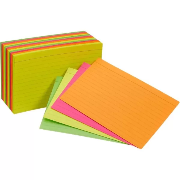 Amazon Basics Ruled Index Flash Cards Assorted Neon Colored 3x5 Inch 300Count4x6