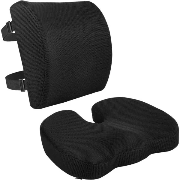 Amazon Basics Seat Cushion amp Lumbar Support Memory Foam Black 2PackSeat Cushion amp Lumbar Support Memory Foam