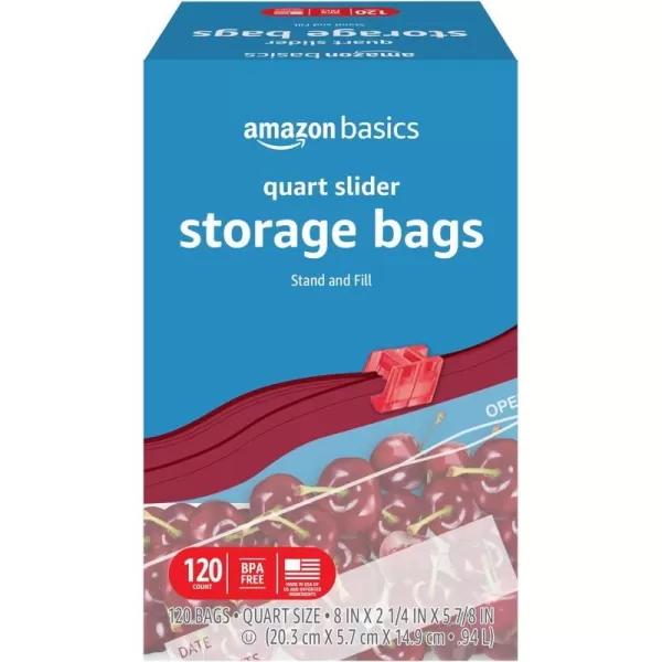 Amazon Basics Slider Quart Food Storage Bags 120 Count Previously SolimoQuart 120 Count