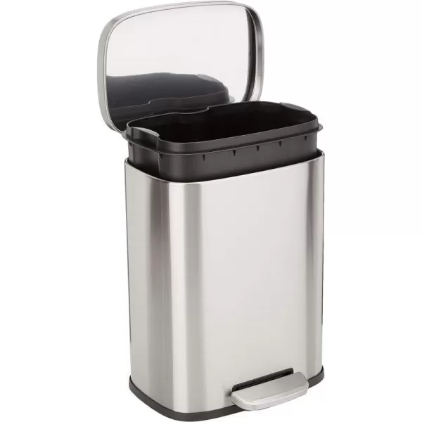 Amazon Basics Smudge Resistant Rectangular Trash Can With SoftClose Foot Pedal Brushed Stainless Steel 50 Liter132 Gallon Satin Nickel Finish12L  31 Gallon