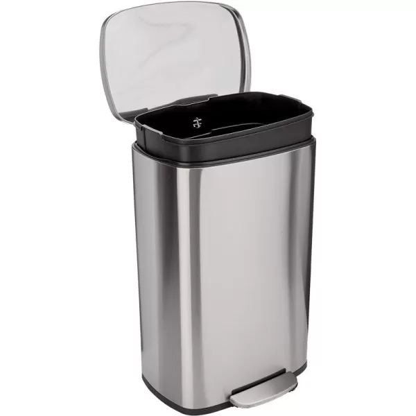 Amazon Basics Smudge Resistant Rectangular Trash Can With SoftClose Foot Pedal Brushed Stainless Steel 50 Liter132 Gallon Satin Nickel Finish50L  132 Gallon