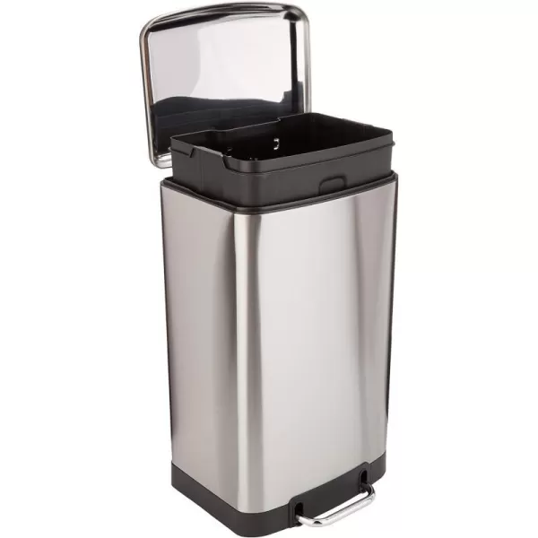 Amazon Basics Smudge Resistant Small DShaped Trash Can With SoftClose Foot Pedal For Narrow Spaces 10 Liter26 Gallons Brushed Stainless SteelWide 40L  105 Gallon Brushed Stainless Steel