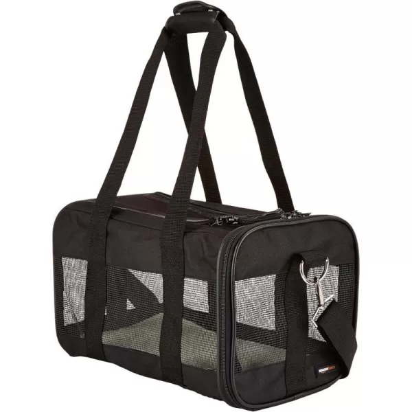 Amazon Basics SoftSided Mesh Pet Travel Carrier for Cat Dog Large BlackSmall Without Wheels