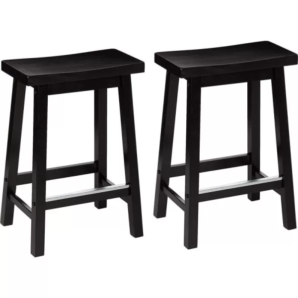 Amazon Basics Solid Wood SaddleSeat Kitchen Counter Barstool 29Inch Height Black  Set of 2Black 24 Counter Stool