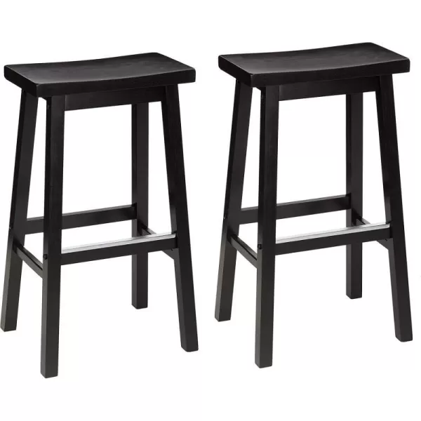 Amazon Basics Solid Wood SaddleSeat Kitchen Counter Barstool 29Inch Height Black  Set of 2Black 29Inch Height  Set of 2