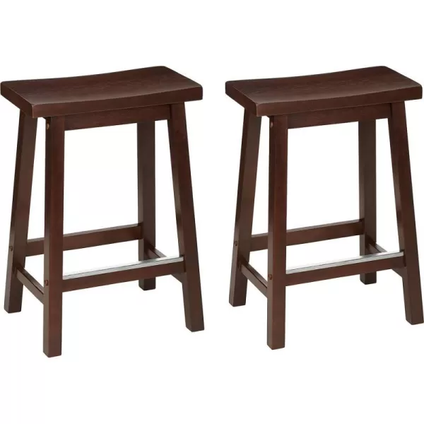 Amazon Basics Solid Wood SaddleSeat Kitchen Counter Barstool 29Inch Height Black  Set of 2Walnut 24 Counter Stool