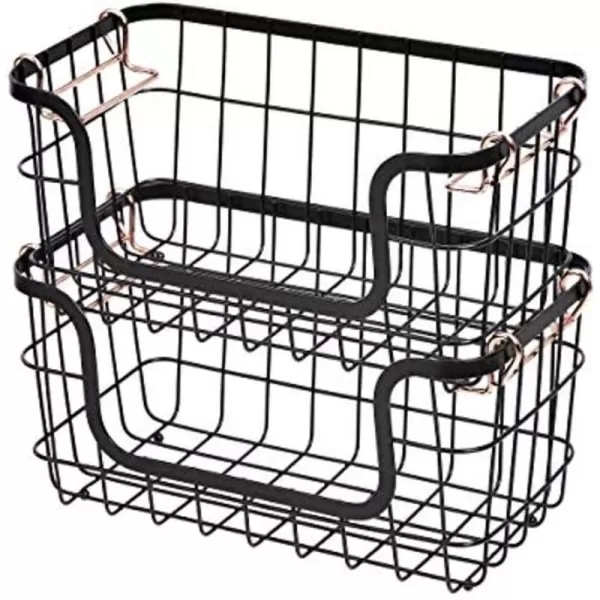 Amazon Basics Stackable Metal Wire Rectangular Storage Basket Set For Kitchen or Bathroom 2 Count BlackAmazon Basics Stackable Metal Wire Rectangular Storage Basket Set For Kitchen or Bathroom 2 Count Black