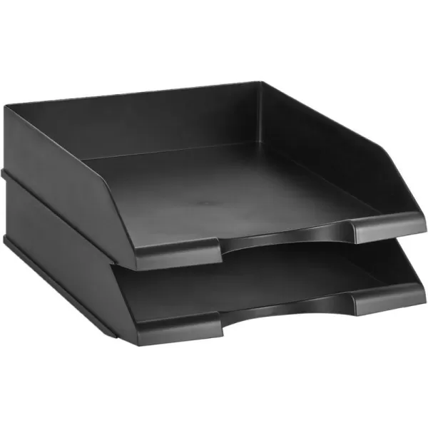 Amazon Basics Stackable Office Letter Organizer Desk Tray  Pack of 2 Blackletter tray