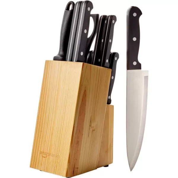 Amazon Basics Stainless Steel Comfort Grip Knife Set with Block 18Piece14Piece Traditional Handle Design