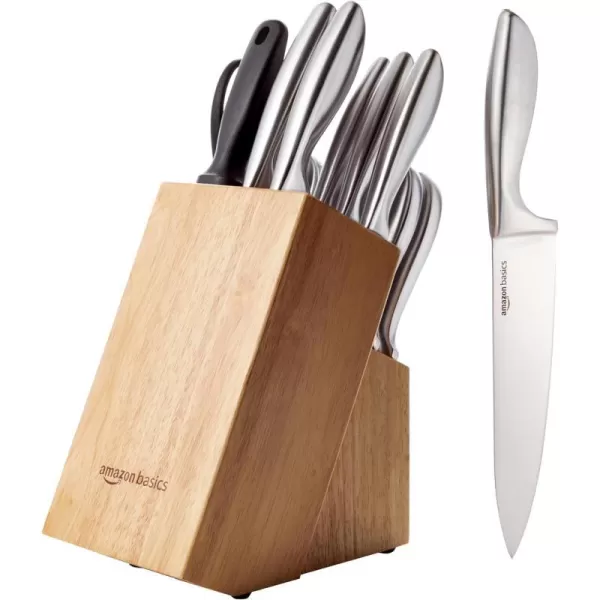 Amazon Basics Stainless Steel Comfort Grip Knife Set with Block 18Piece18Piece Comfort Grip Handle Design