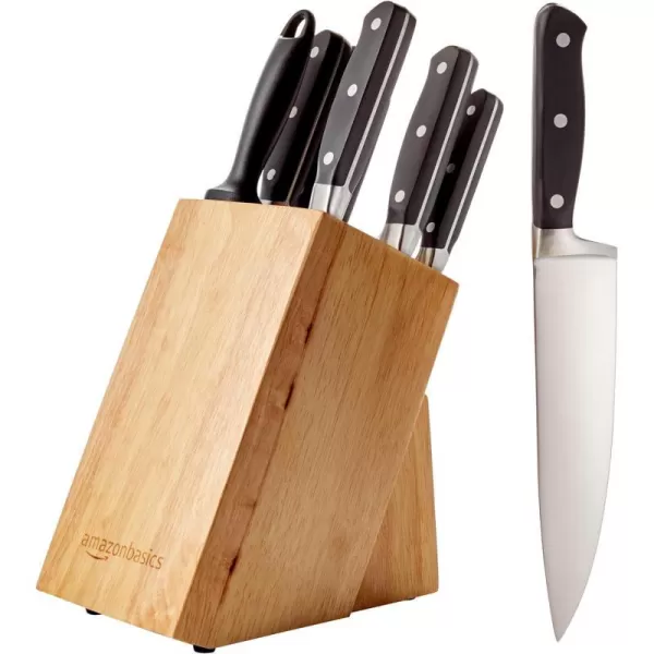 Amazon Basics Stainless Steel Comfort Grip Knife Set with Block 18Piece9Piece Traditional Handle Design