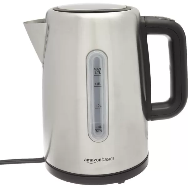 Amazon Basics Stainless Steel Fast Portable Electric Hot Water Kettle for Tea and Coffee 17Liter Black and SliverAmazon Basics Stainless Steel Fast Portable Electric Hot Water Kettle for Tea and Coffee 17Liter Black and Sliver