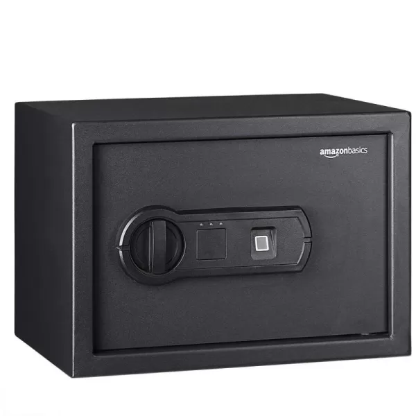 Amazon Basics Steel Home Security Electronic Safe with Programmable Keypad Lock Secure Documents Jewelry Valuables 12 Cubic Feet Black 13W x 13D x 142H05 Cubic Feet Fingerprint Lock