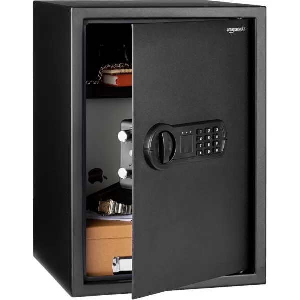 Amazon Basics Steel Home Security Electronic Safe with Programmable Keypad Lock Secure Documents Jewelry Valuables 12 Cubic Feet Black 13W x 13D x 142H18 Cubic Feet Keypad Lock