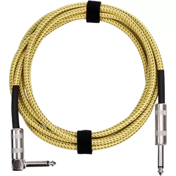 Amazon Basics TS 14 Inch Tweed Cloth Jacket RightAngle Instrument Cable for Electric Guitar 10 Foot Yellow amp BrownYellow amp Brown 10 Foot RightAngle