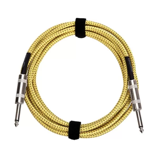 Amazon Basics TS 14 Inch Tweed Cloth Jacket RightAngle Instrument Cable for Electric Guitar 10 Foot Yellow amp BrownYellow amp Brown 20 Foot Straight