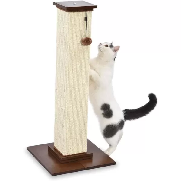 Amazon Basics Tall Cat Scratching Post with Jute Fiber and Brown Carpet Large 1575 L x 1575 W x 3543 HWood Premium Scratching Post