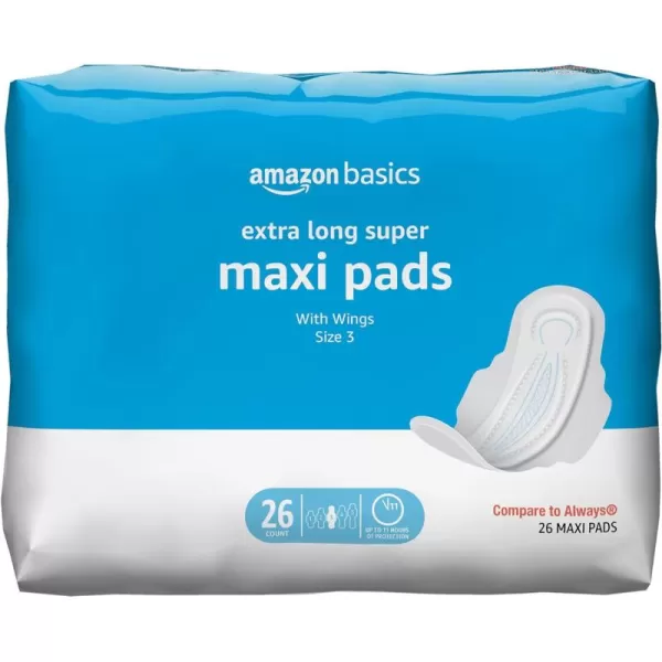 Amazon Basics Thick Maxi Pads with FlexiWings for Periods Extra Heavy Overnight Absorbency Unscented Size 5 20 Count 1 Pack Previously SolimoSize 3