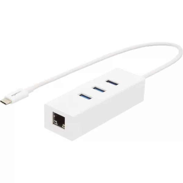 Amazon Basics USB 31 TypeC to 3 Port USB Hub with Ethernet Adapter  BlackWhite 1Pack Cable