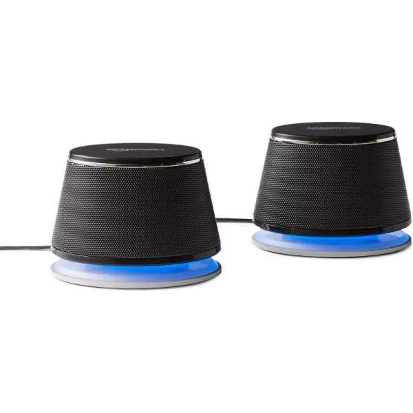 Amazon Basics USB PlugnPlay Computer 2 Speakers For PC or Laptop 1 Pair Set of 2 Silver with Blue LED Light2 Speakers Black