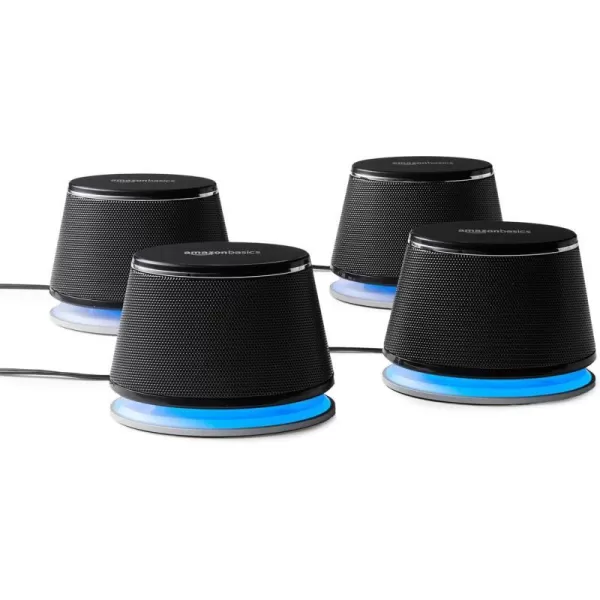 Amazon Basics USB PlugnPlay Computer 2 Speakers For PC or Laptop 1 Pair Set of 2 Silver with Blue LED Light4 Speakers Black