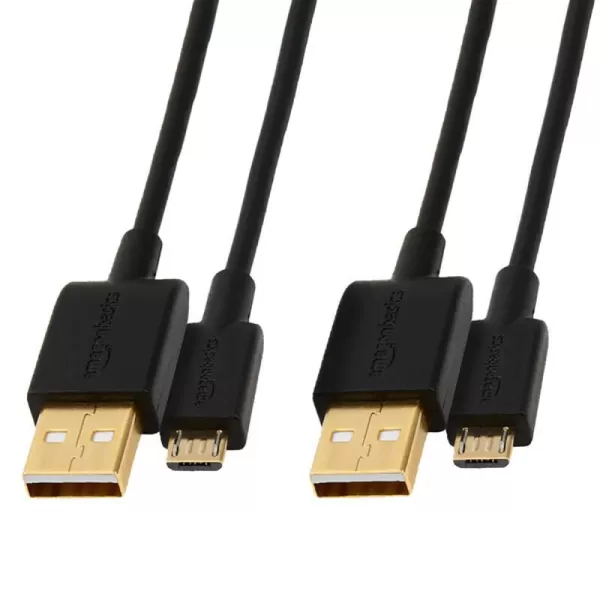 Amazon Basics USBA to Micro USB Fast Charging Cable 480Mbps Transfer Speed with GoldPlated Plugs USB 20 3 Foot Black6 Feet 2 Pack
