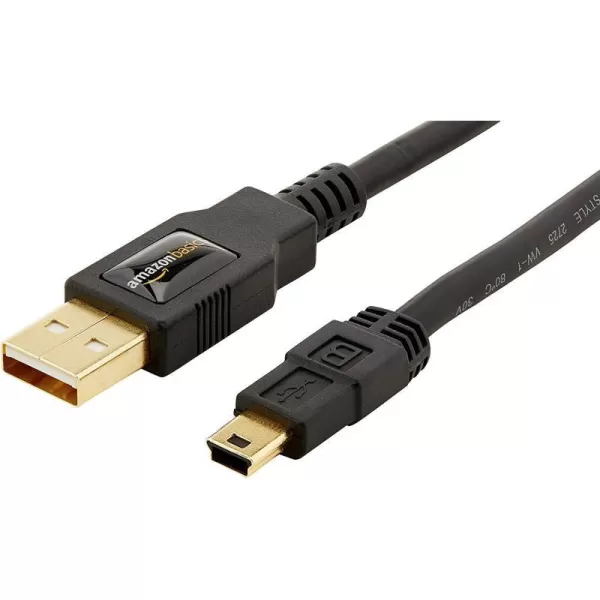 Amazon Basics USBA to Mini USB 20 Fast Charging Cable 480Mbps Transfer Speed with GoldPlated Plugs 3 Foot Black3 Feet 1Pack