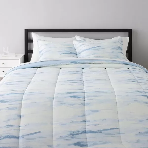 Amazon Basics UltraSoft Microfiber BedInABag 8 Piece Comforter Bedding Set Queen Blue Watercolor StripedBlue Watercolor King