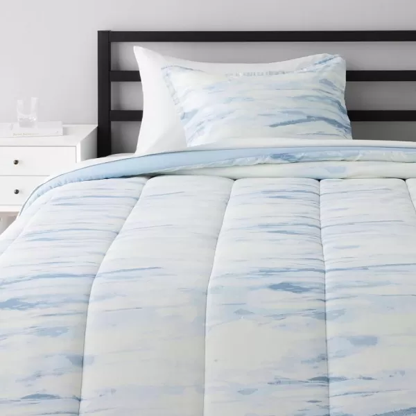 Amazon Basics UltraSoft Microfiber BedInABag 8 Piece Comforter Bedding Set Queen Blue Watercolor StripedBlue Watercolor TwinTwin XL