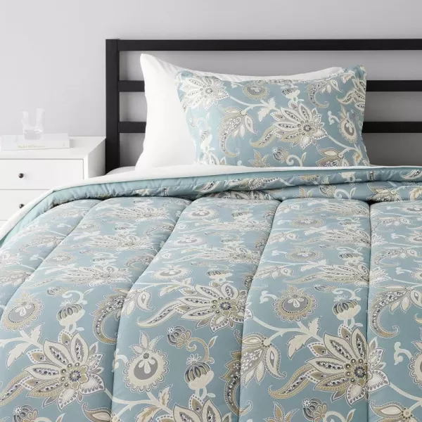 Amazon Basics UltraSoft Microfiber BedInABag 8 Piece Comforter Bedding Set Queen Blue Watercolor StripedSea Foam Jacobean TwinTwin XL