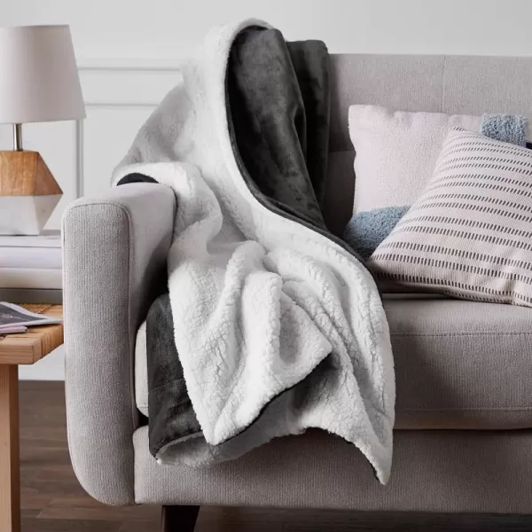 Amazon Basics UltraSoft Micromink Sherpa Blanket Throw CharcoalFullQueen Charcoal