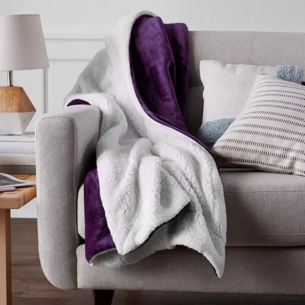 Amazon Basics UltraSoft Micromink Sherpa Blanket Throw CharcoalFullQueen Plum