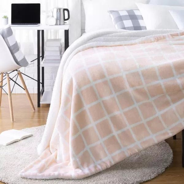 Amazon Basics UltraSoft Micromink Sherpa Blanket Throw CharcoalThrow Blush Grid