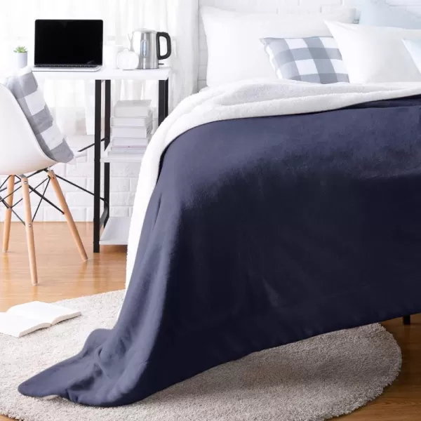 Amazon Basics UltraSoft Micromink Sherpa Blanket Throw CharcoalThrow Deep Navy Blue