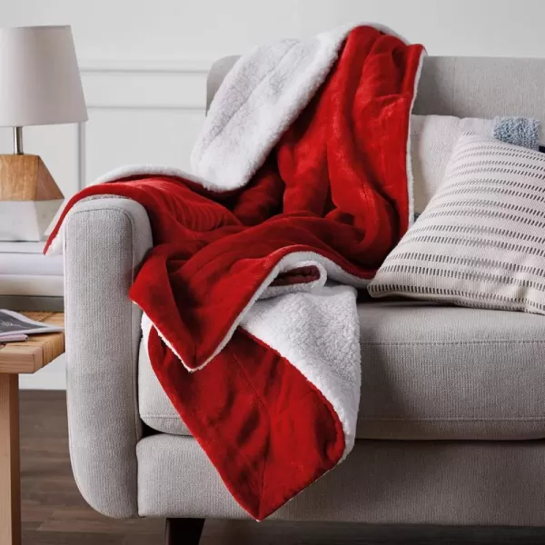 Amazon Basics UltraSoft Micromink Sherpa Blanket Throw CharcoalThrow Red