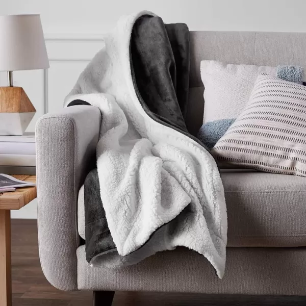 Amazon Basics UltraSoft Micromink Sherpa Blanket Throw CharcoalTwin Charcoal