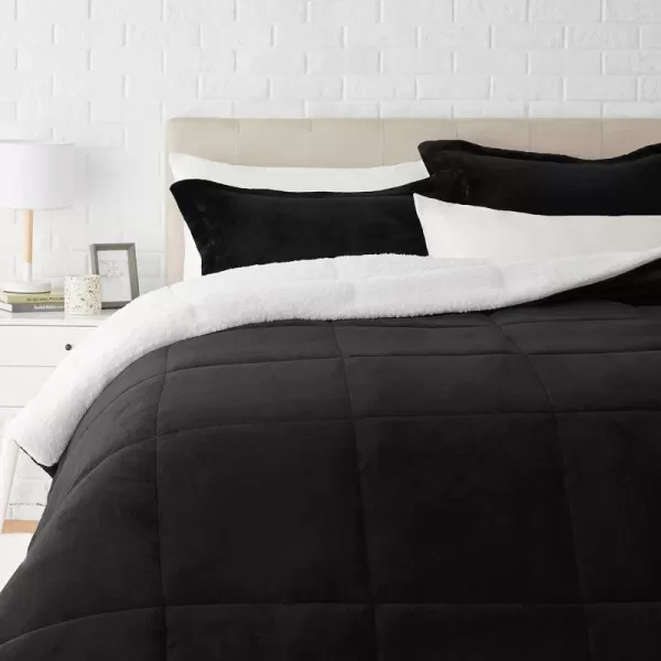 Amazon Basics UltraSoft Micromink Sherpa Comforter 3Piece Bedding Set FullQueen CharcoalBlack King