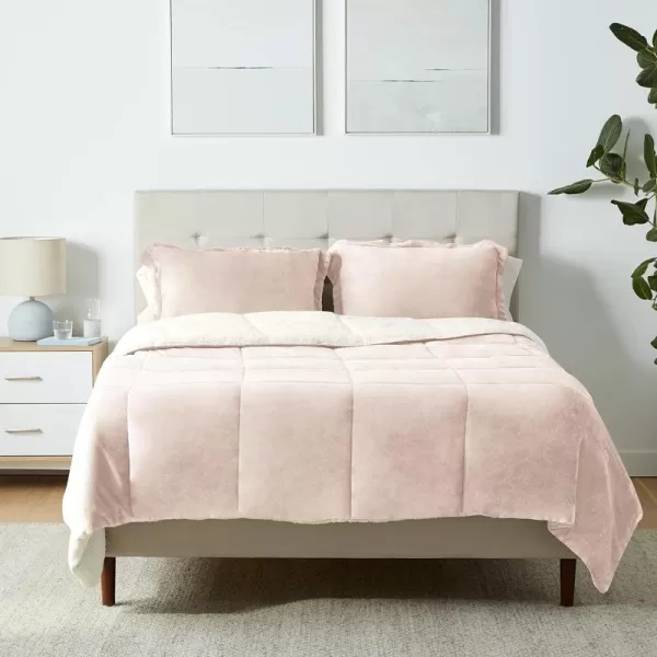 Amazon Basics UltraSoft Micromink Sherpa Comforter 3Piece Bedding Set FullQueen CharcoalBlush FullQueen