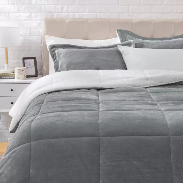 Amazon Basics UltraSoft Micromink Sherpa Comforter 3Piece Bedding Set FullQueen CharcoalCharcoal King