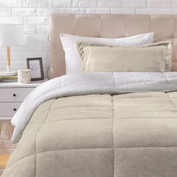 Amazon Basics UltraSoft Micromink Sherpa Comforter 3Piece Bedding Set FullQueen CharcoalTaupe Twin