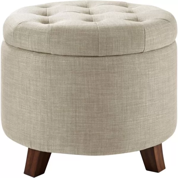 Amazon Basics Upholstered Tufted Storage Round Ottoman Footstool Burlap Beige 20W x 20D x 17HBurlap