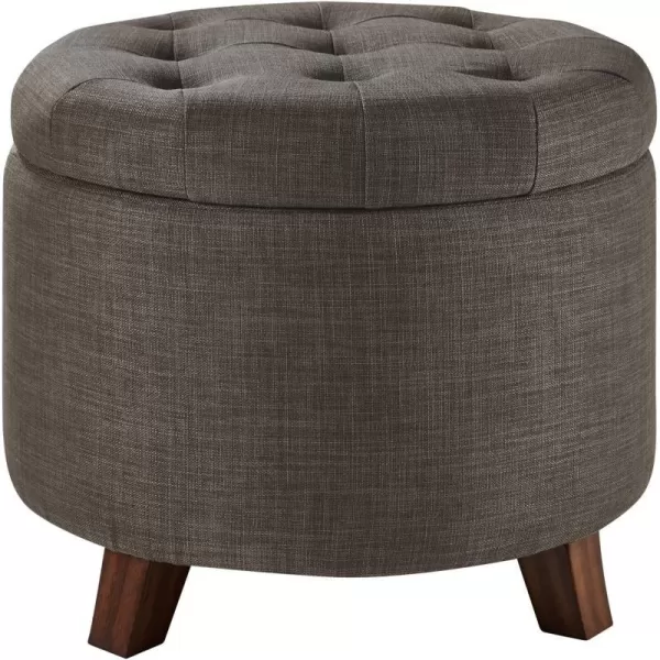 Amazon Basics Upholstered Tufted Storage Round Ottoman Footstool Burlap Beige 20W x 20D x 17HDark Gray