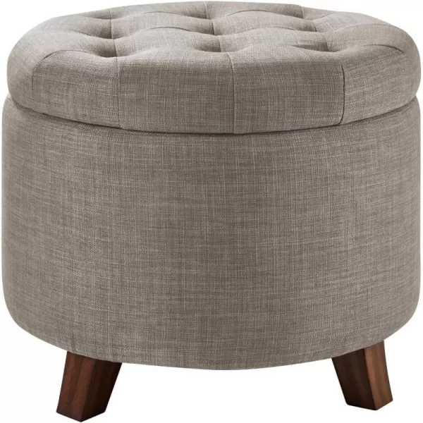 Amazon Basics Upholstered Tufted Storage Round Ottoman Footstool Burlap Beige 20W x 20D x 17HGrey