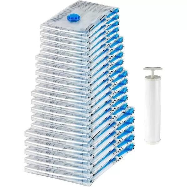 Amazon Basics Vacuum Compression Storage Bags with Hand Pump Multiple Pack of 12 3 Jumbo 3 Large 3 Medium 3 Small ClearMultiple 20Pack